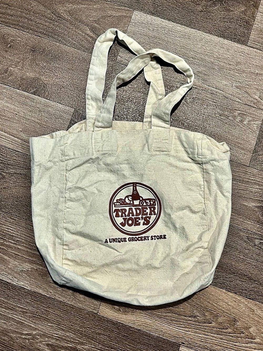 Trader Joe's Vintage Canvas Tote Bag Cream & Brown